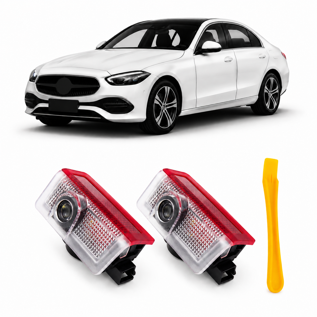 2Pcs HD LED Car Door Logo Projector Lights, Never Fade Welcome Puddle Lights Compatible with Mercedes-Benz, 3D Shadow Accessories