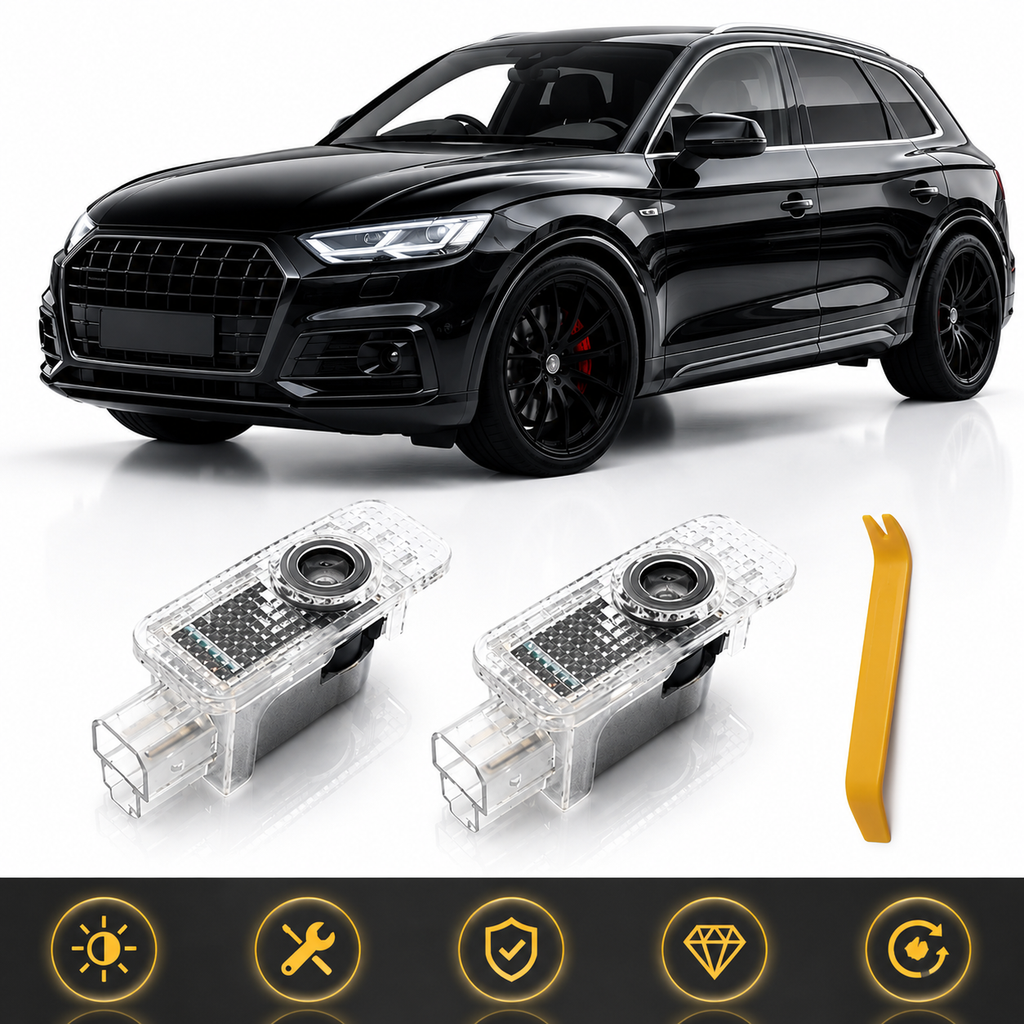 2Pcs Car Door Lights Logo Projector, HD LED Car Welcome Lights Compatible with Audi A1/S1/A3/S3/RS3/A4/S4/RS4/A5/S5/RS5/A6/S6/RS6/A7/S7/RS7/A8/S8/Q2/Q3/Q5/Q7/Q8/e-tron/TT/TTS/TTRS/R8, Wireless Door Puddle Lights, 3D Ghost Shadow Accessories