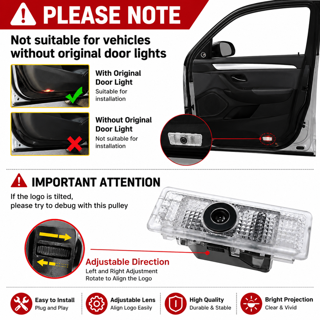 2Pcs HD LED Car Door Logo Projector Lights, Never Fade Welcome Puddle Lights Compatible with BMW, 3D Shadow Door Accessories