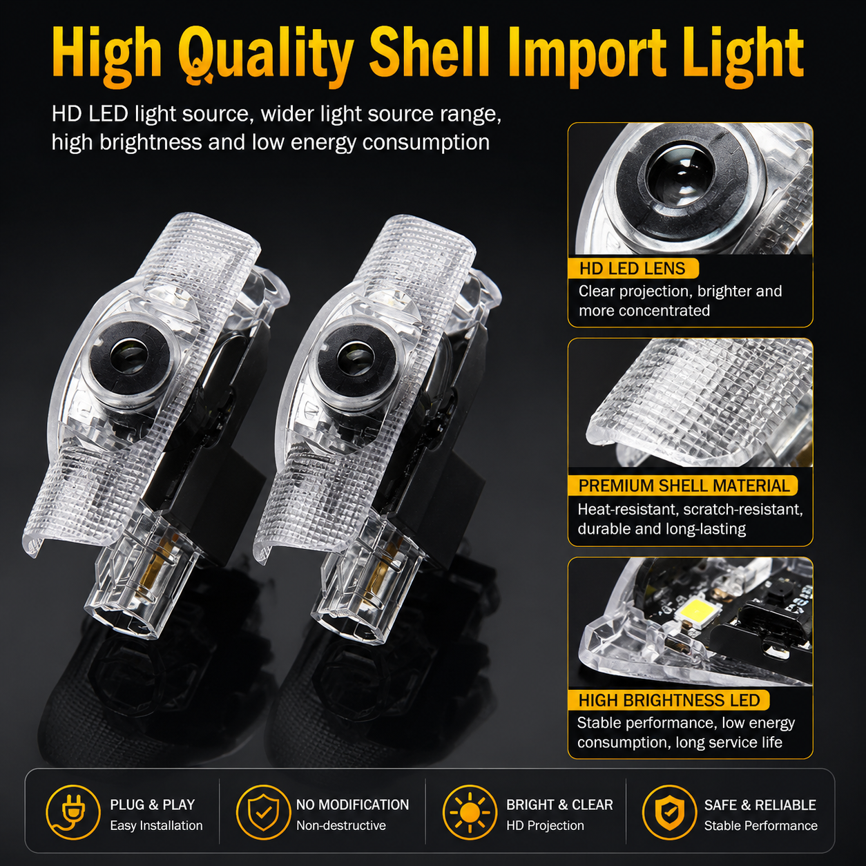 2Pcs HD LED Car Door Logo Projector Lights, Never Fade Welcome Puddle Lights Compatible with Toyota, 3D Shadow Accessories
