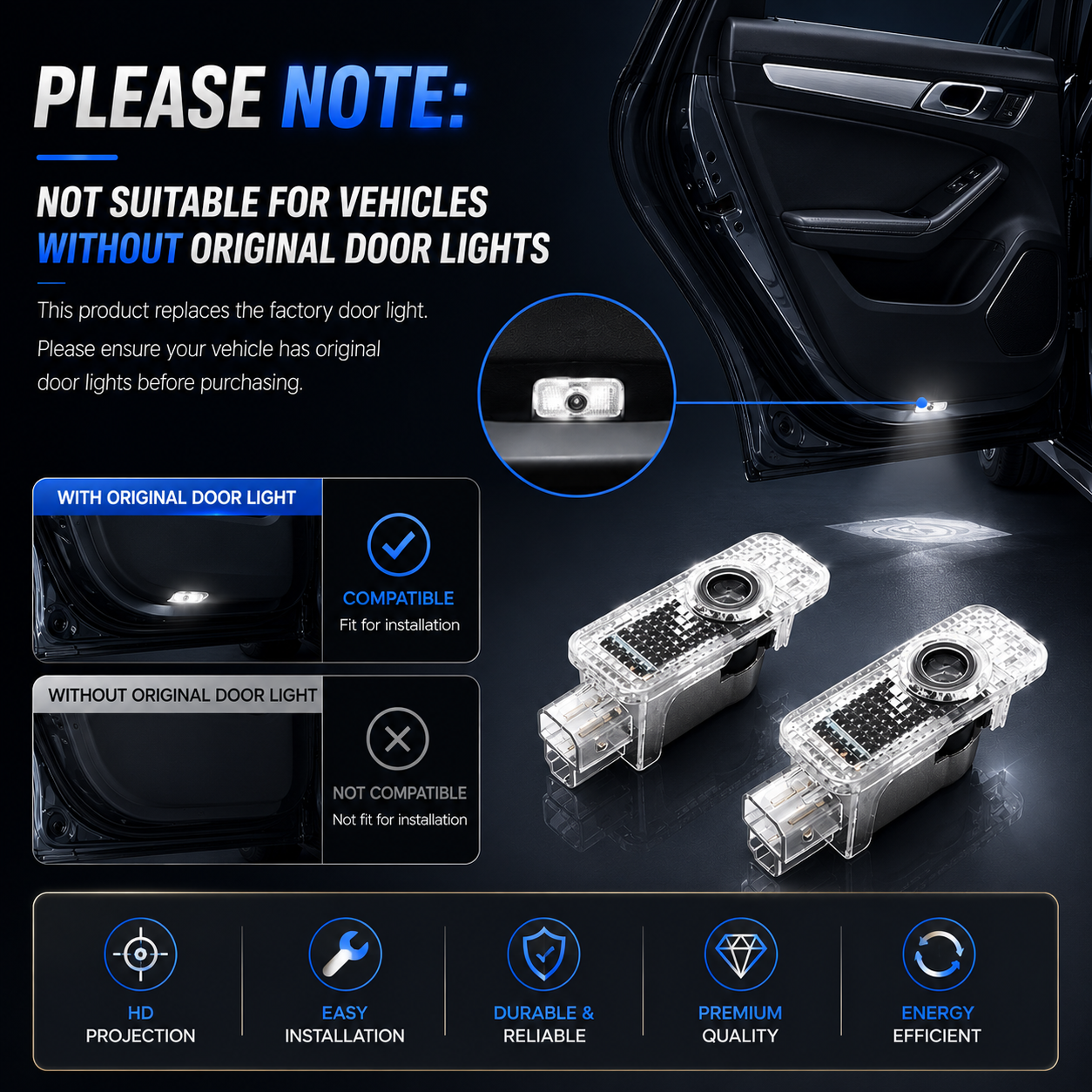 2Pcs Car Door Lights Logo Projector, HD LED Car Welcome Lights Compatible with Audi A1/S1/A3/S3/RS3/A4/S4/RS4/A5/S5/RS5/A6/S6/RS6/A7/S7/RS7/A8/S8/Q2/Q3/Q5/Q7/Q8/e-tron/TT/TTS/TTRS/R8, Wireless Door Puddle Lights, 3D Ghost Shadow Accessories